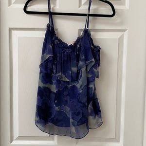 Rebecca Taylor silk ruffle tank in shades of blue